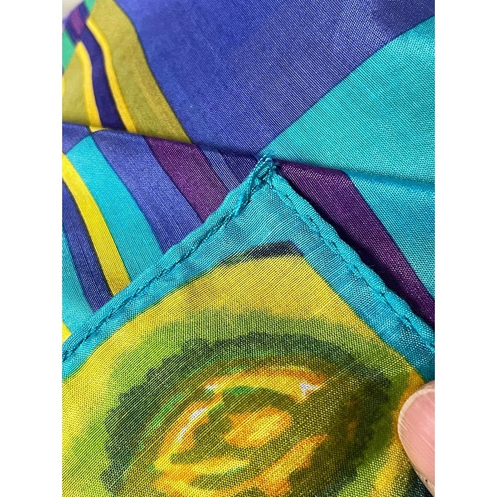 Echo Vintage Silk Blend Square Scarf Plaid Fruit Border Multicolor Made in Japan - Picture 11 of 13